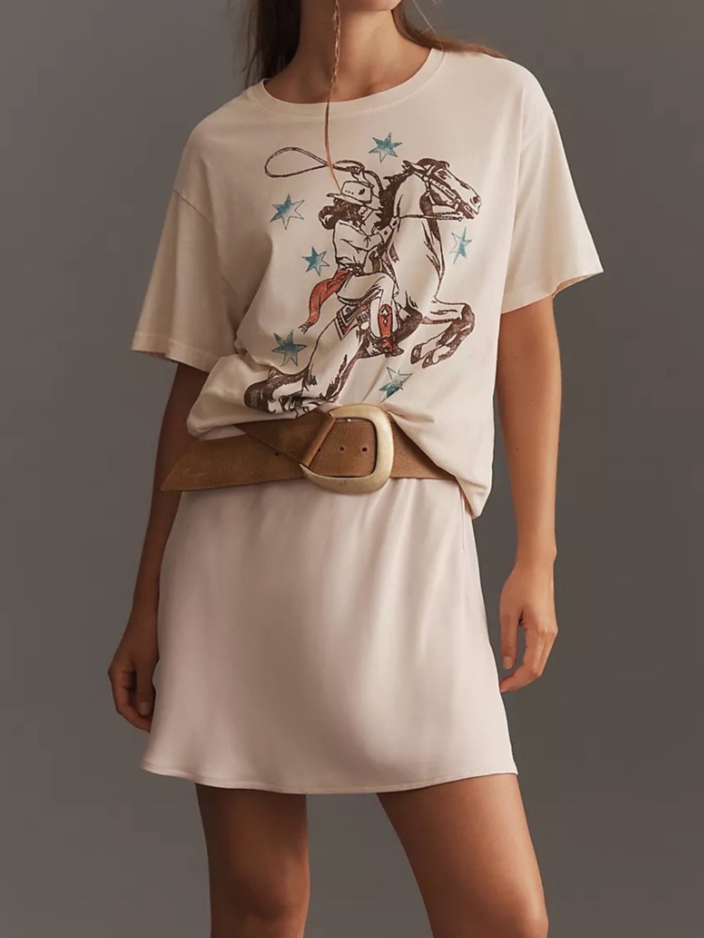 Anthropologie Letluv Horse Cowgirl Graphic 100% Cotton Boyfriend Tee size large - Picture 2 of 9